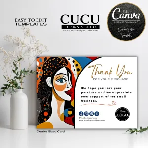 Abstract Woman Portrait Face Thank you Card