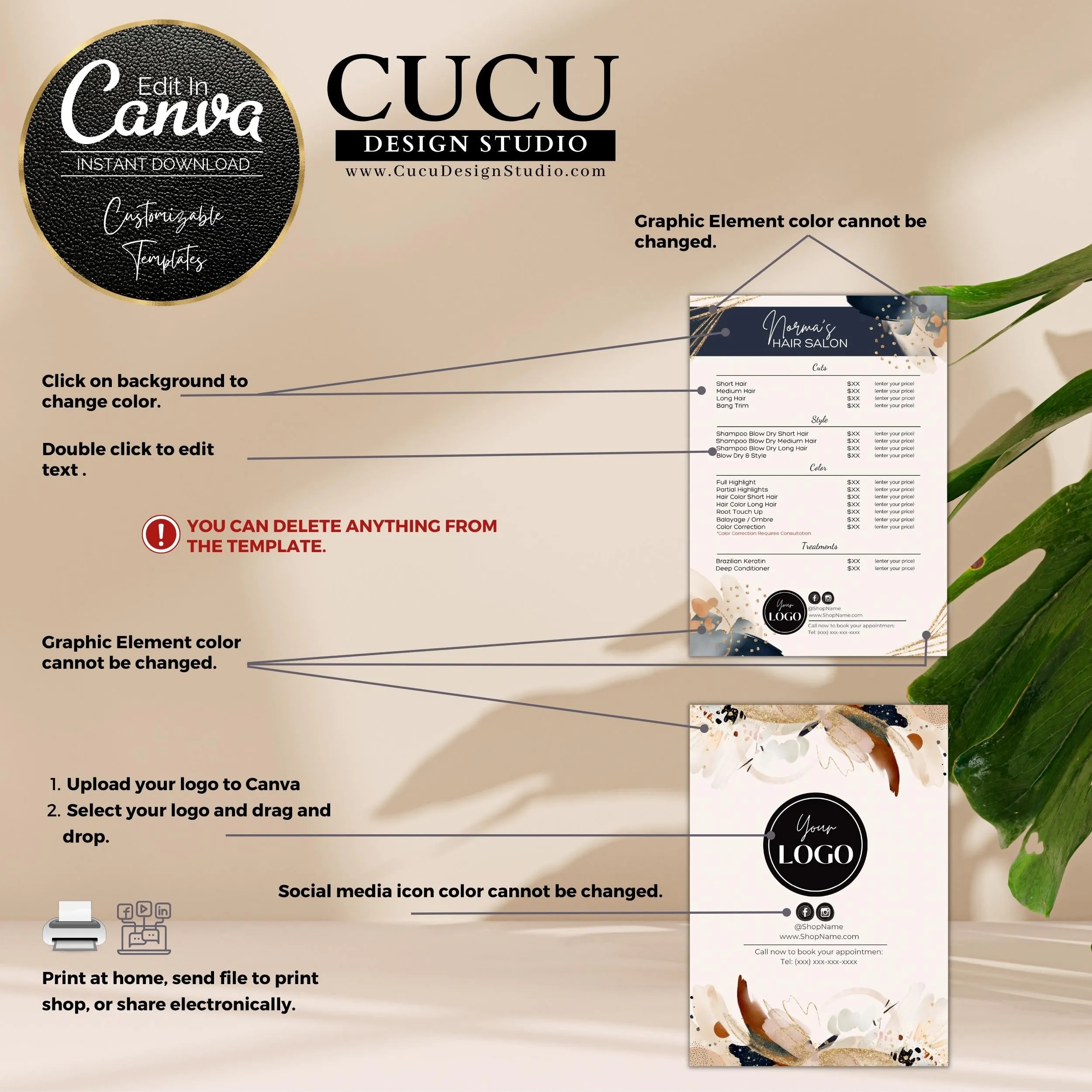 Beauty Salon Price List Menu Template Abstract Design