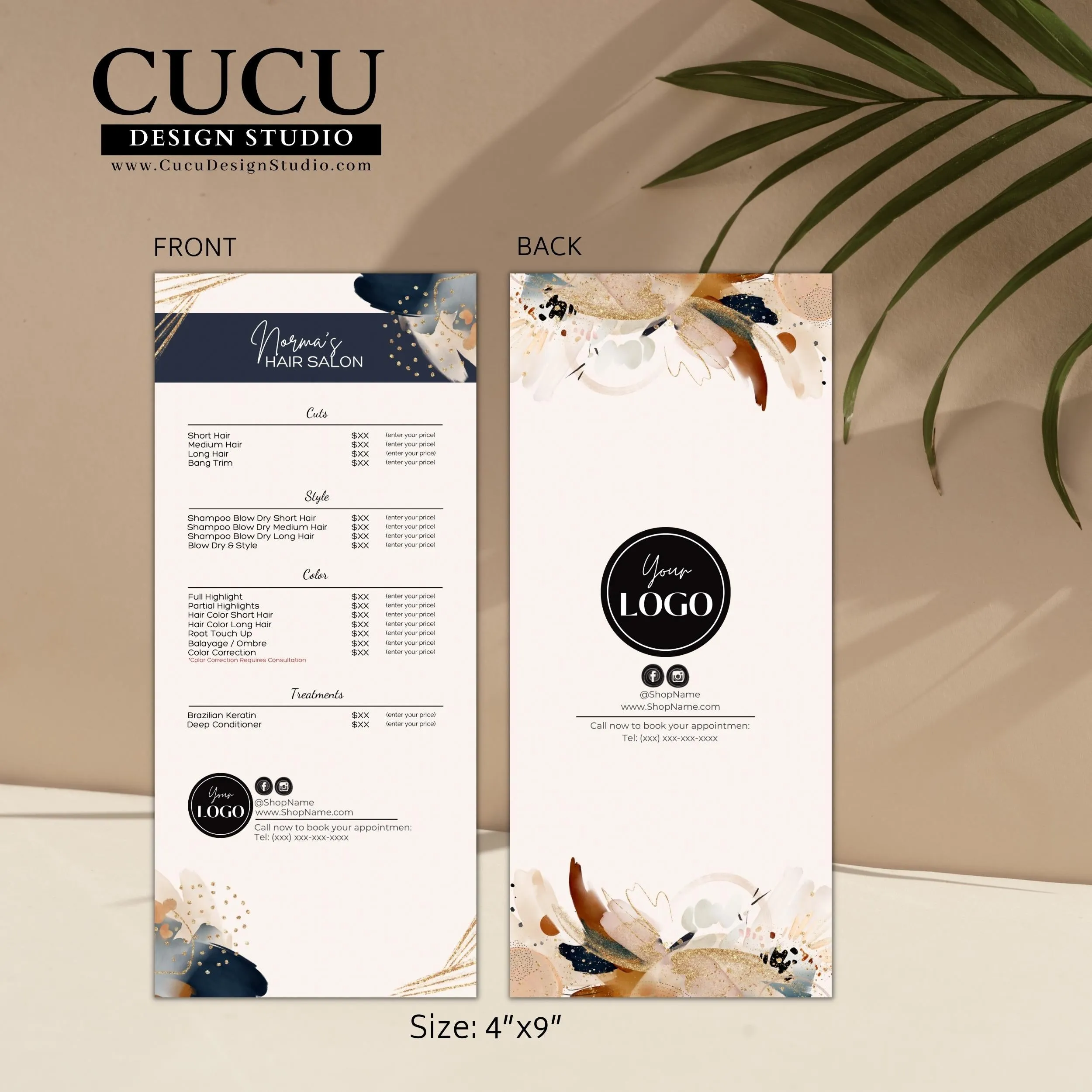 Beauty Salon Price List Menu Template Abstract Design