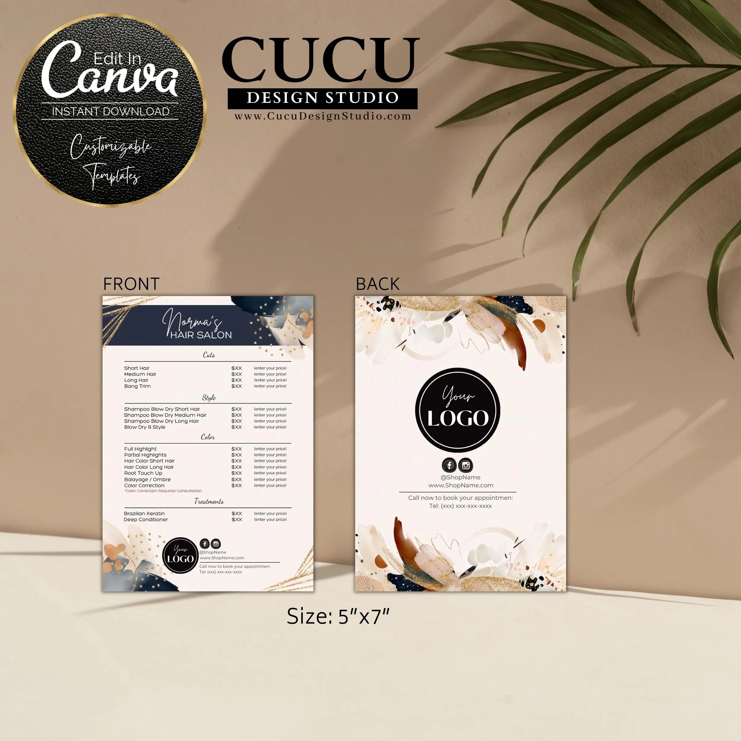 Beauty Salon Price List Menu Template Abstract Design
