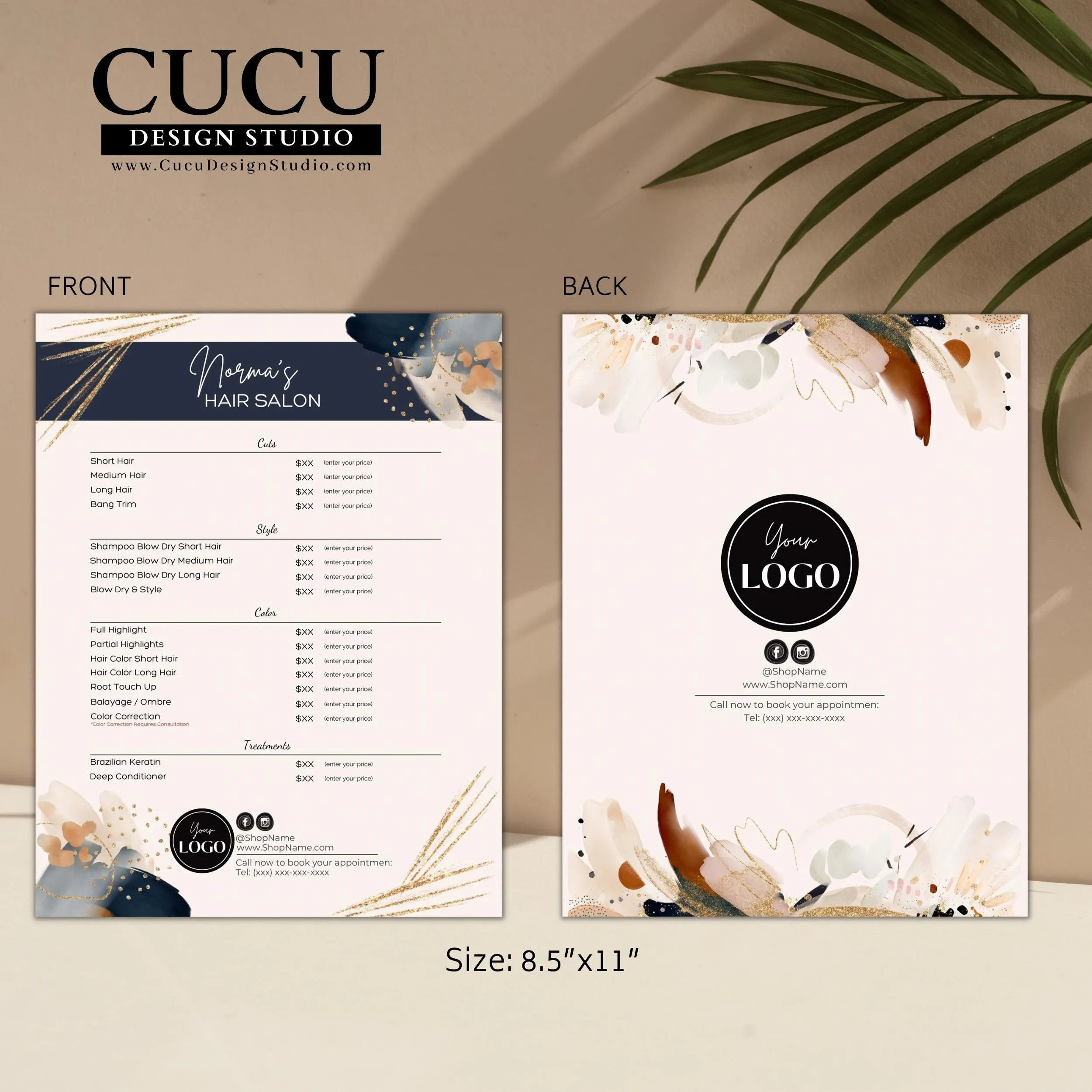 Beauty Salon Price List Menu Template Abstract Design