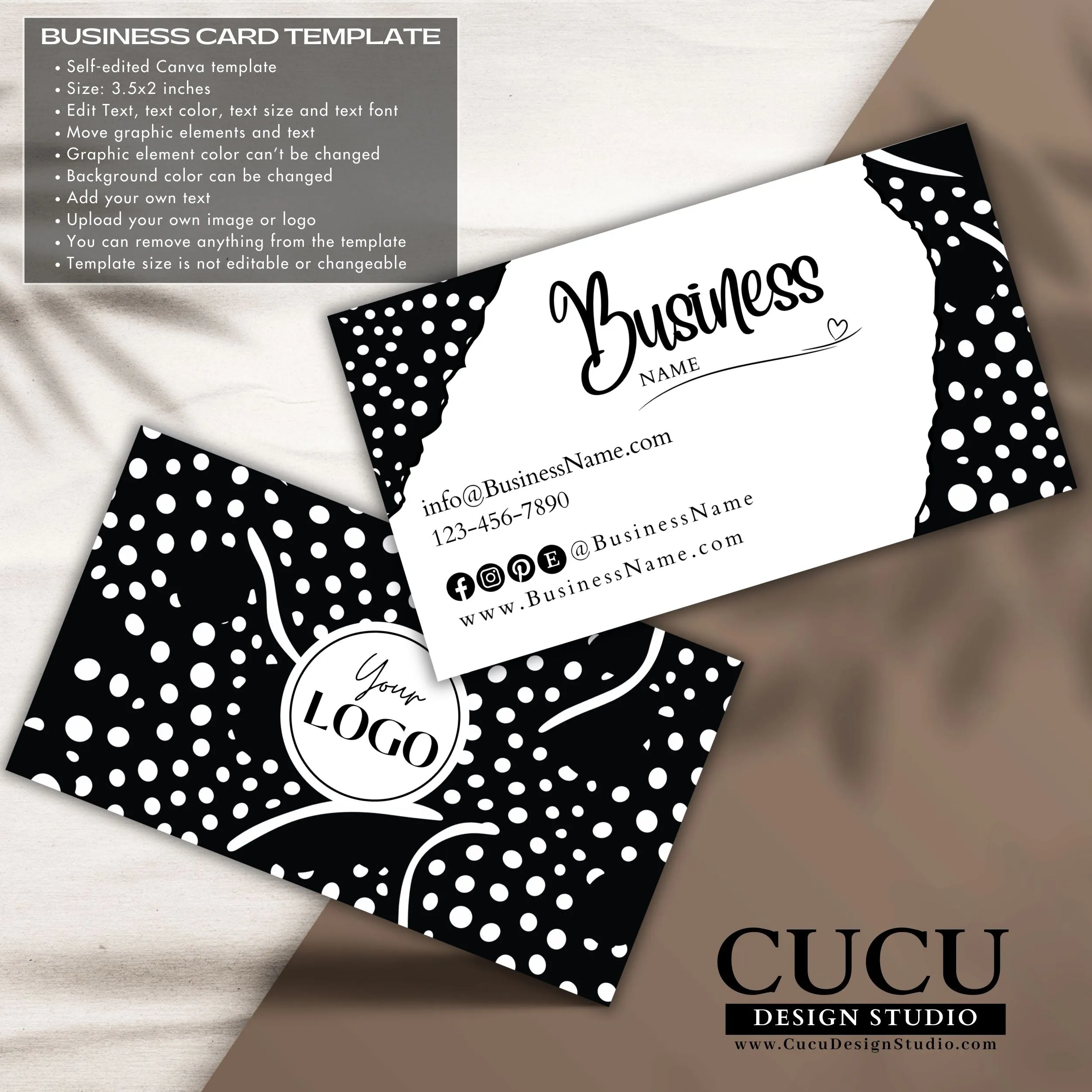 Black White Business Bundle | Price List | Business Card | Thank You Card | Canva Templates