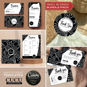 Black White Business Bundle | Price List | Business Card | Thank You Card | Canva Templates