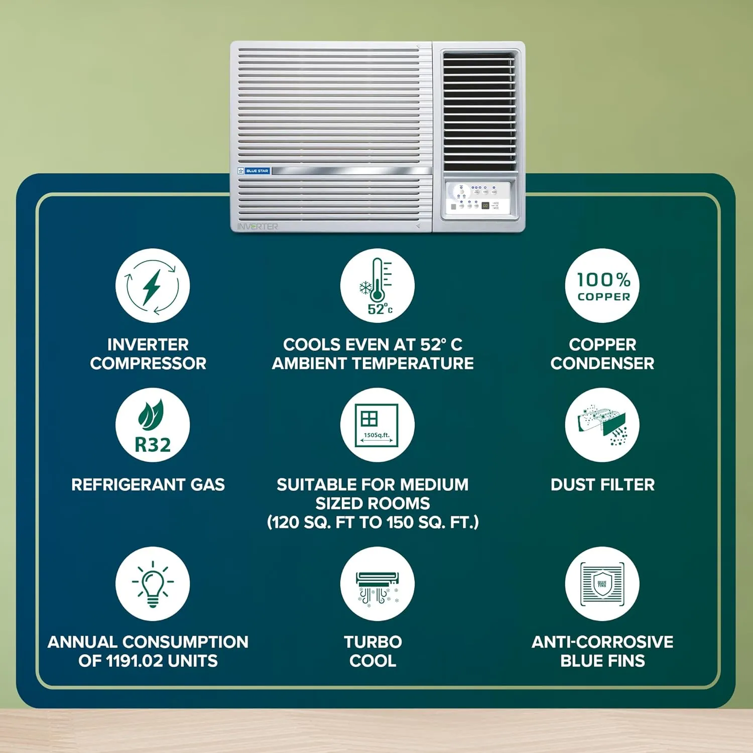 Blue Star WID318L 1.5 Ton 3 Star Inverter Window AC