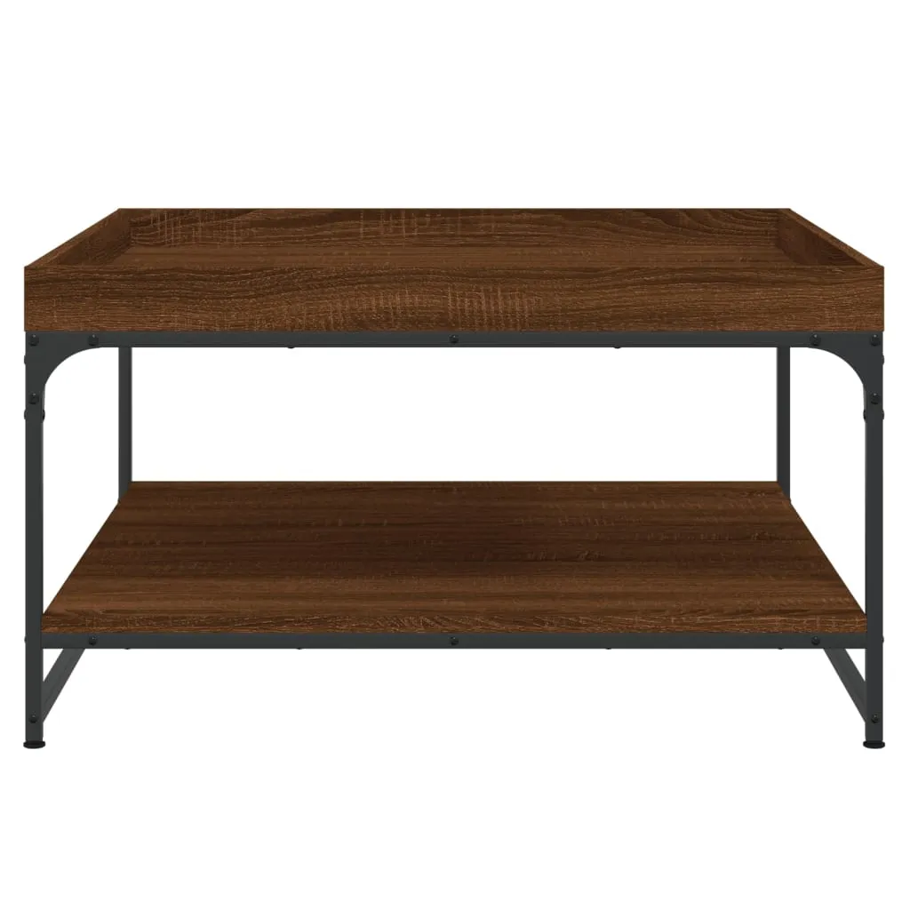 Coffee Table Brown Oak 80x80x45 cm Engineered Wood and Iron