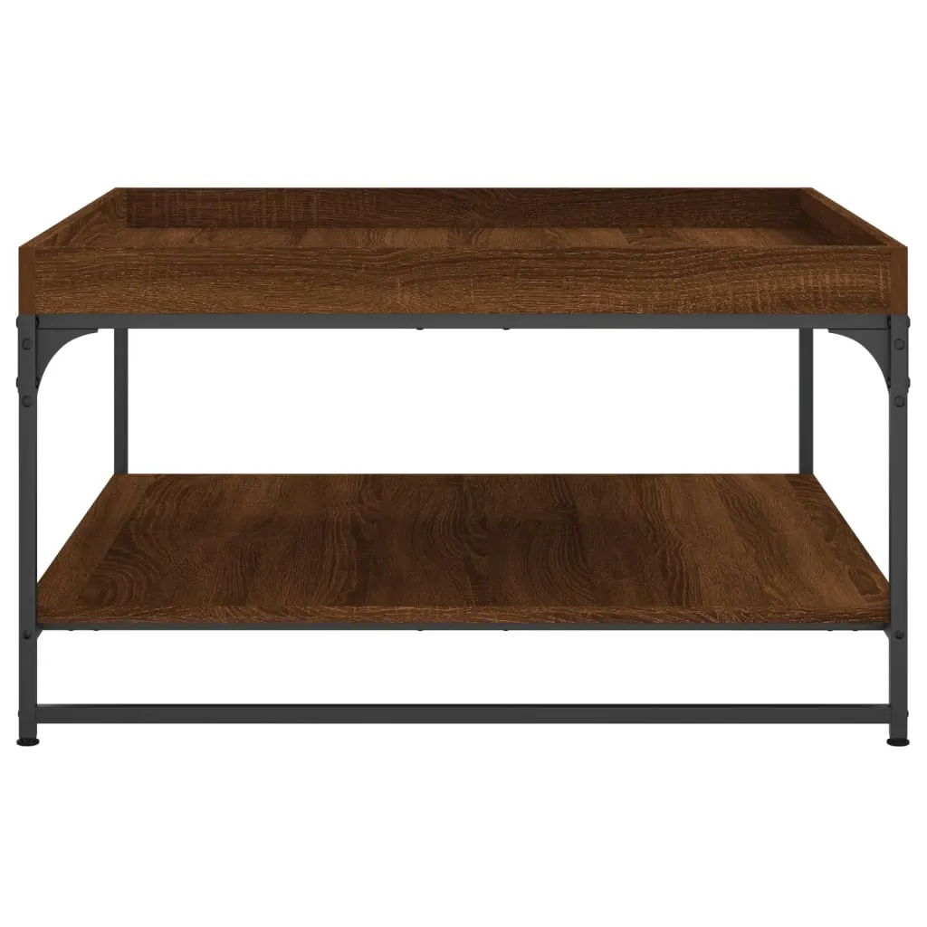 Coffee Table Brown Oak 80x80x45 cm Engineered Wood and Iron