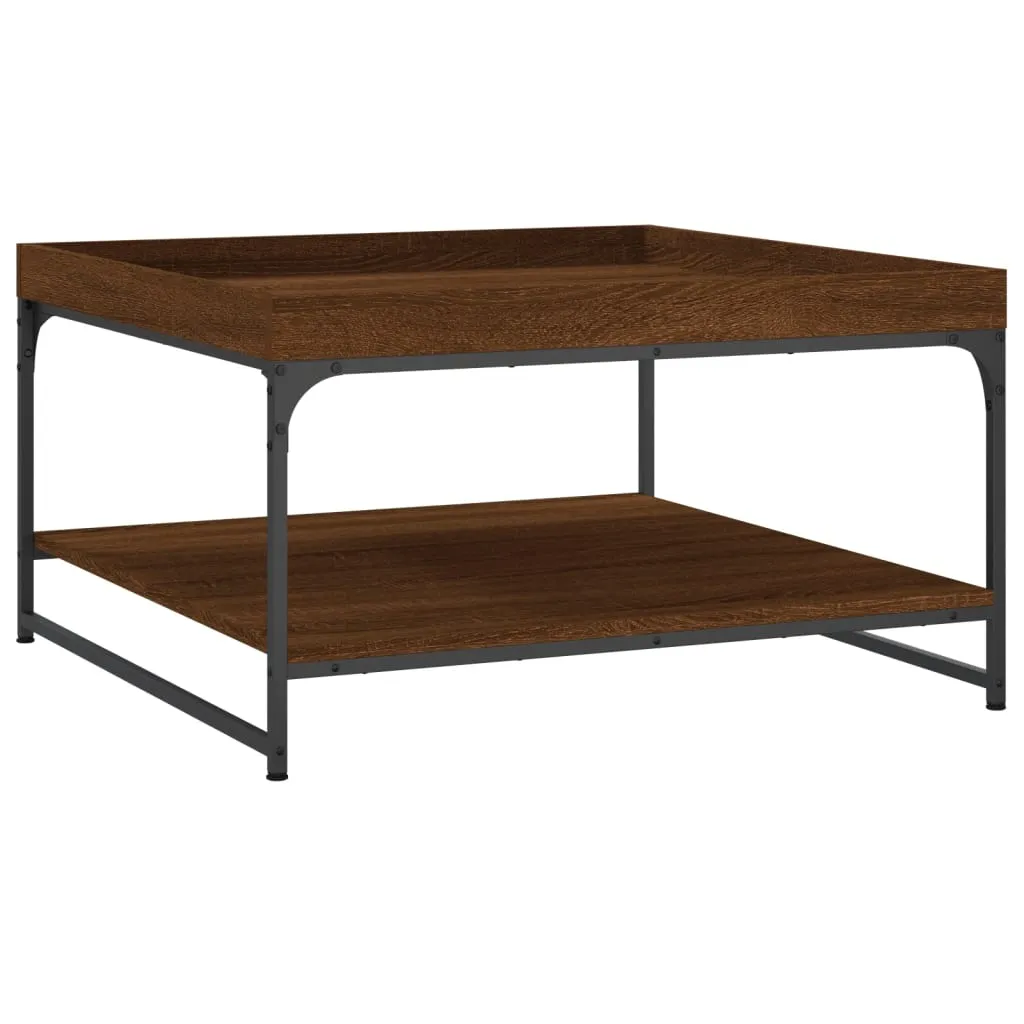Coffee Table Brown Oak 80x80x45 cm Engineered Wood and Iron