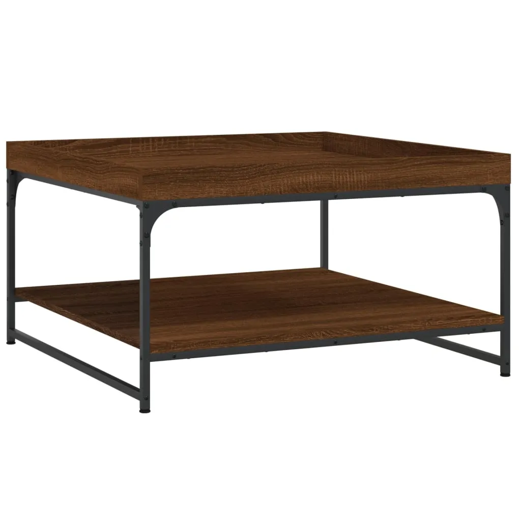 Coffee Table Brown Oak 80x80x45 cm Engineered Wood and Iron