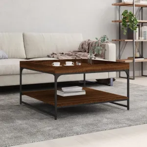 Coffee Table Brown Oak 80x80x45 cm Engineered Wood and Iron