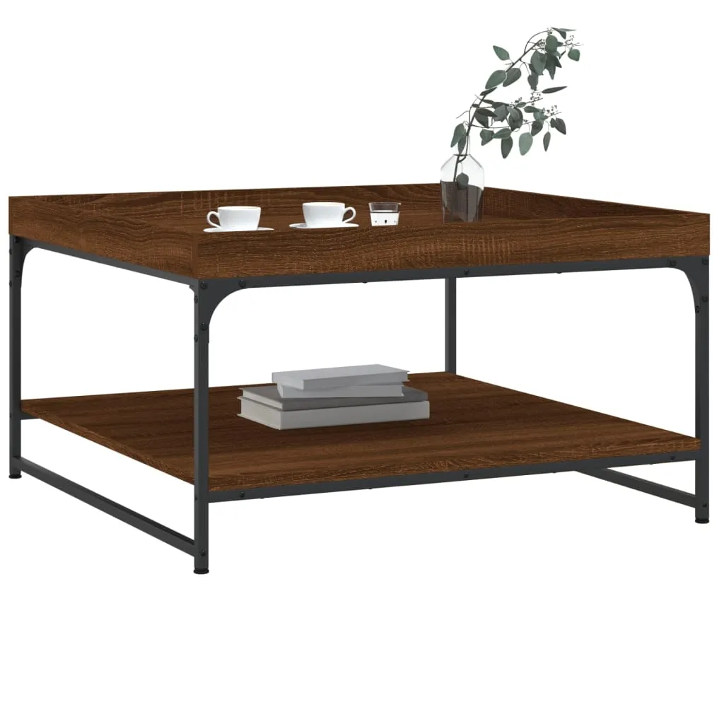 Coffee Table Brown Oak 80x80x45 cm Engineered Wood and Iron