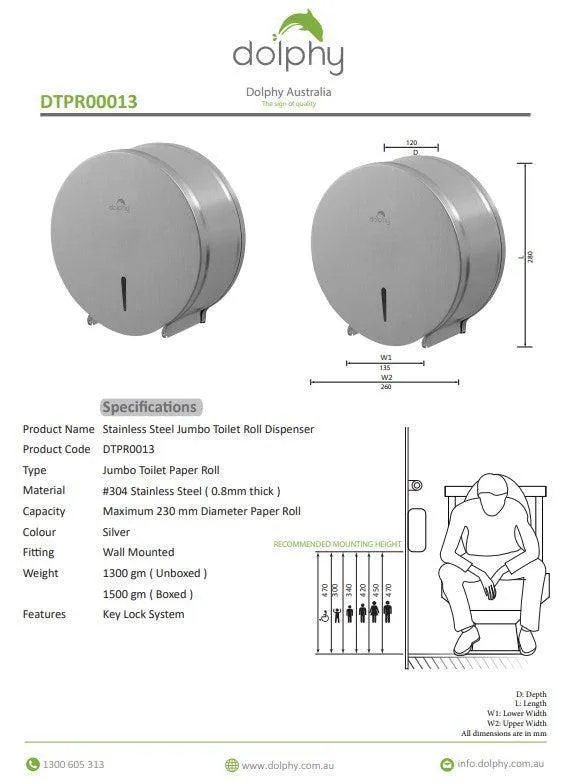 Dolphy Jumbo Toilet Paper Roll Dispenser Stainless Steel