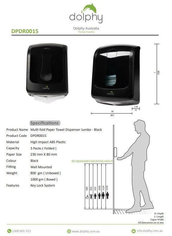 Dolphy Slimline Paper Towel Dispenser Black