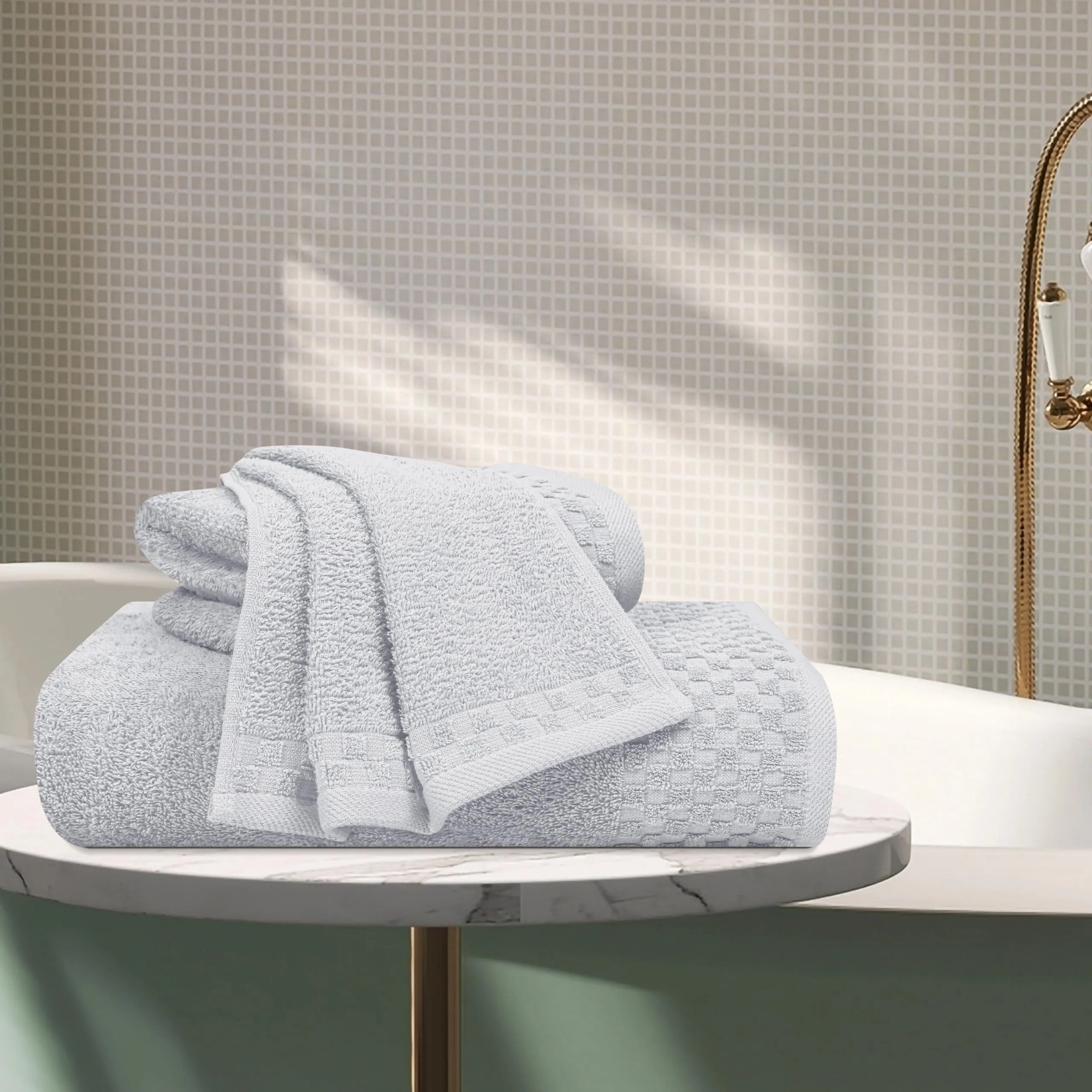 GLAMBURG Ultra Soft 3 Pack Cotton Towel Set, Contains a Bath Towel 28x55 inch, a Hand Towel 16x24 inch & a Wash Coth 12x12 inch, Ideal Everyday use, Compact & Lightweight - Light Grey