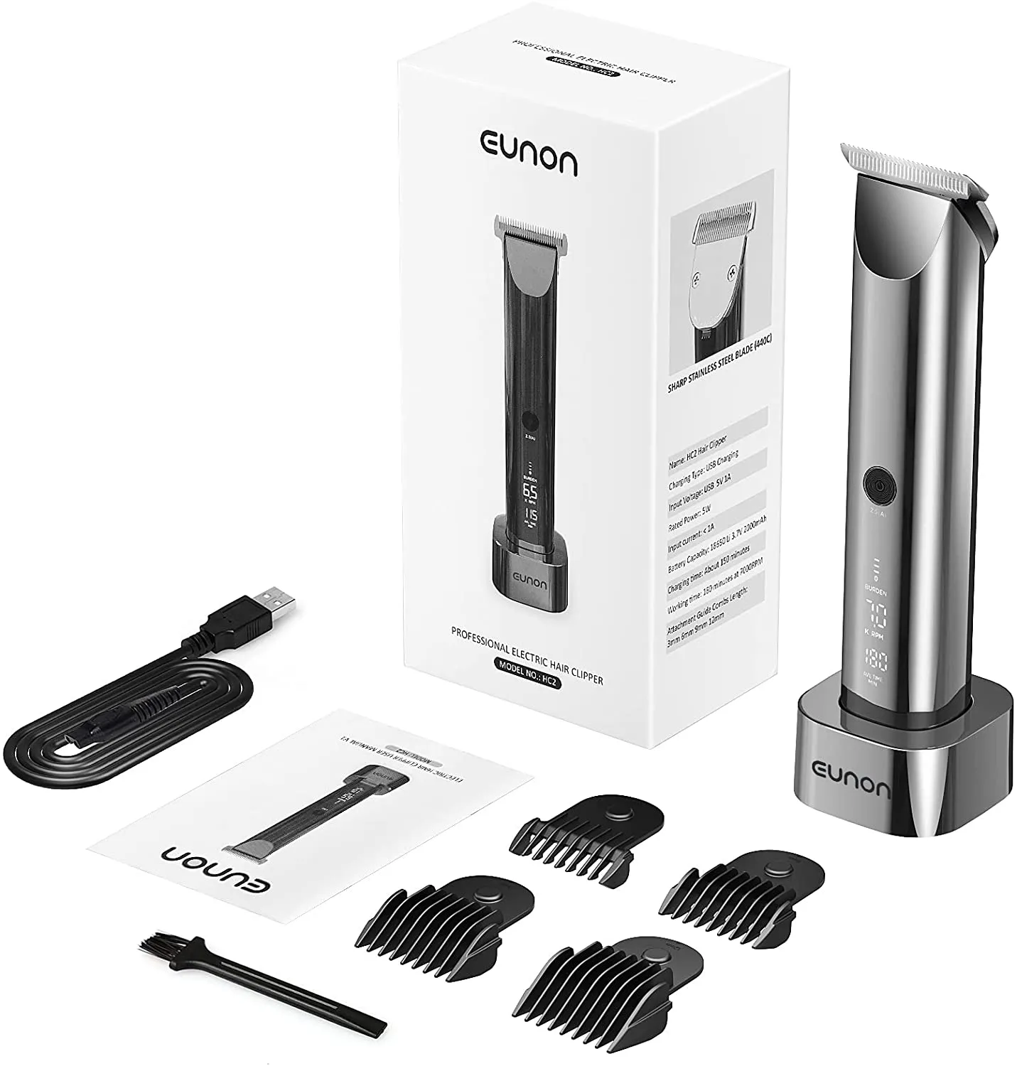 Hair Clipper for Men, Professional Cordless Clippers for Hair Cutting, IPX7 Waterproof Hair Trimmer Barber Kit, LED Display and USB Rechargeable Portable Home Haircut Machine (Plating)