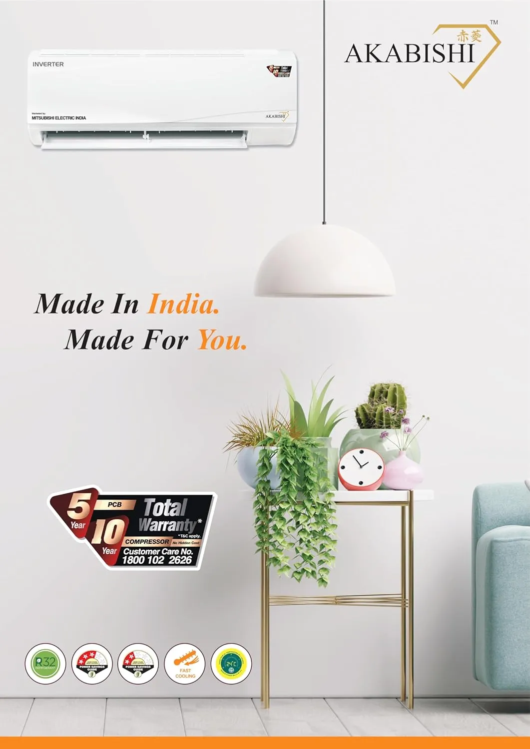 Mitsubishi Electric Akabishi 1.5 Ton 2 Star Fixed Speed Split AC (RAM-AE18VG)  Copper Condenser, R32 Refrigerant, Blue Fin, Fast Cooling