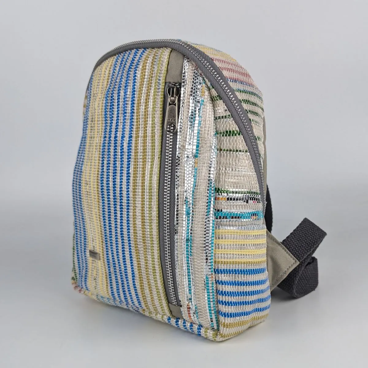 Multicolored Shimmery Striped Upcycled Handwoven Bug Pack (BPK0125-003) PS_W