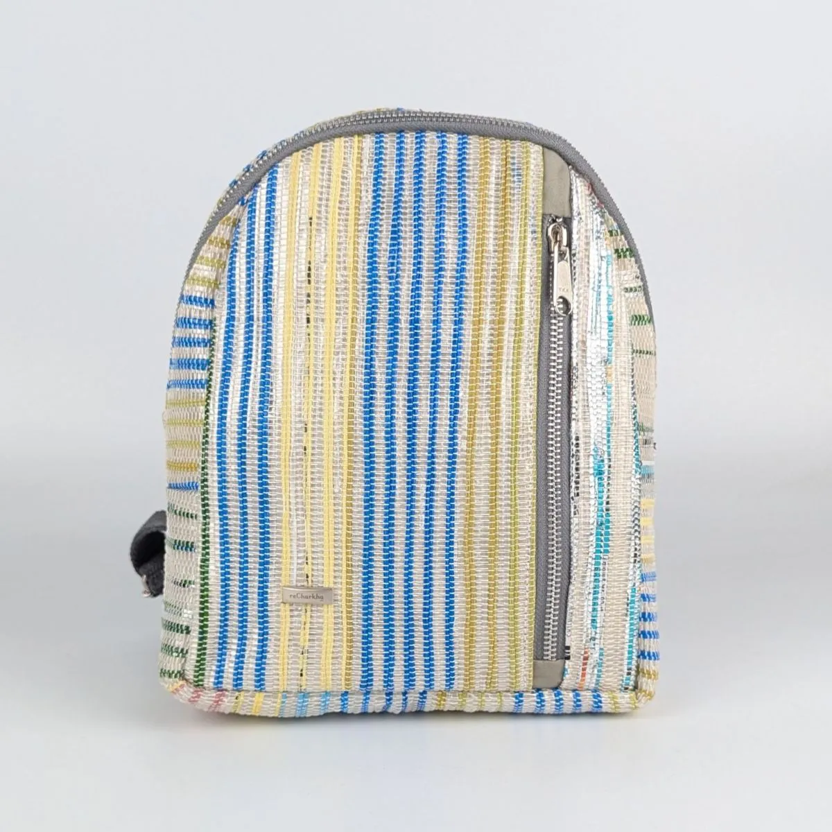 Multicolored Shimmery Striped Upcycled Handwoven Bug Pack (BPK0125-003) PS_W