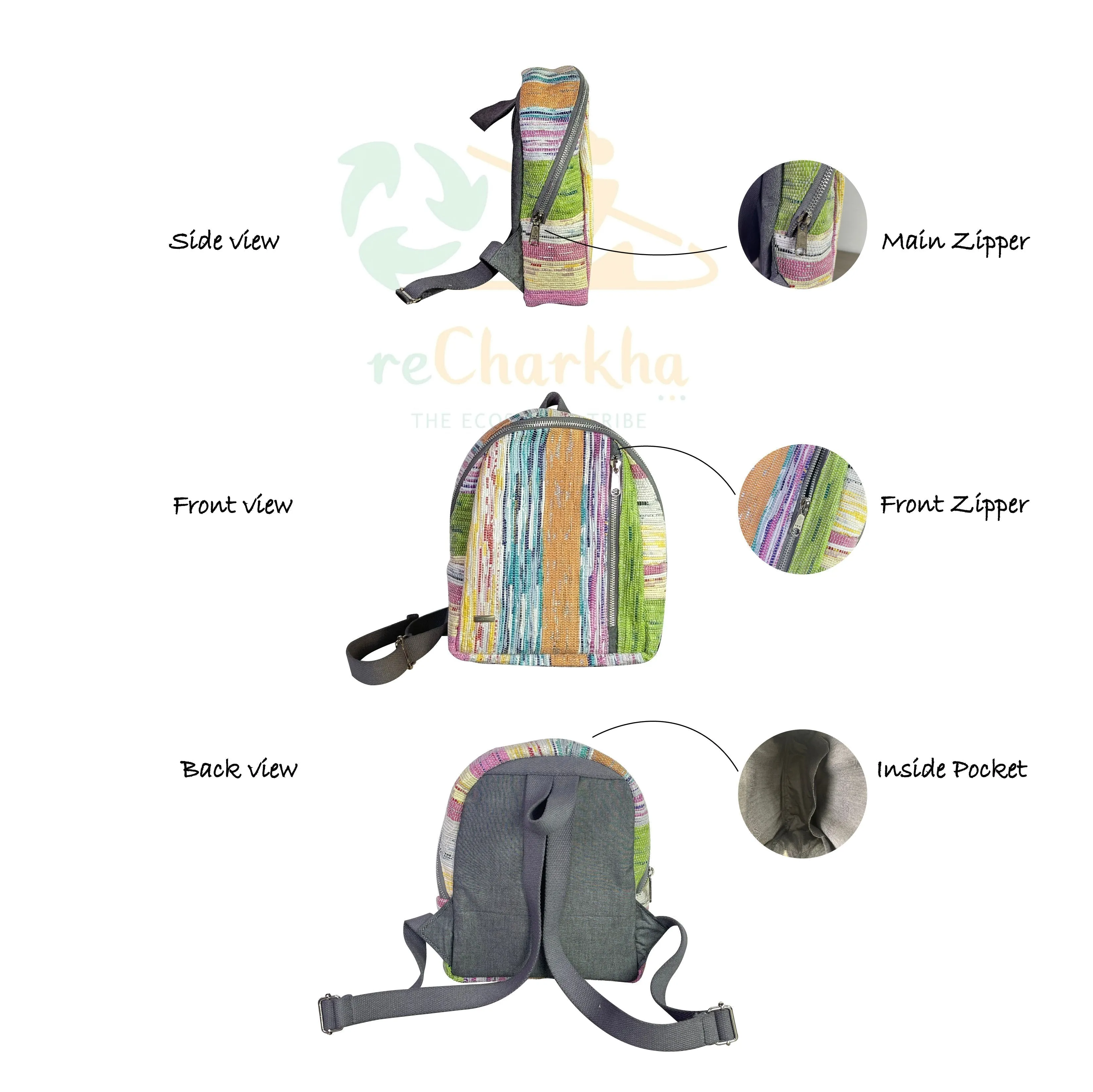 Multicolored Shimmery Upcycled Handwoven Bug Pack (BPK0125-006) PS_W