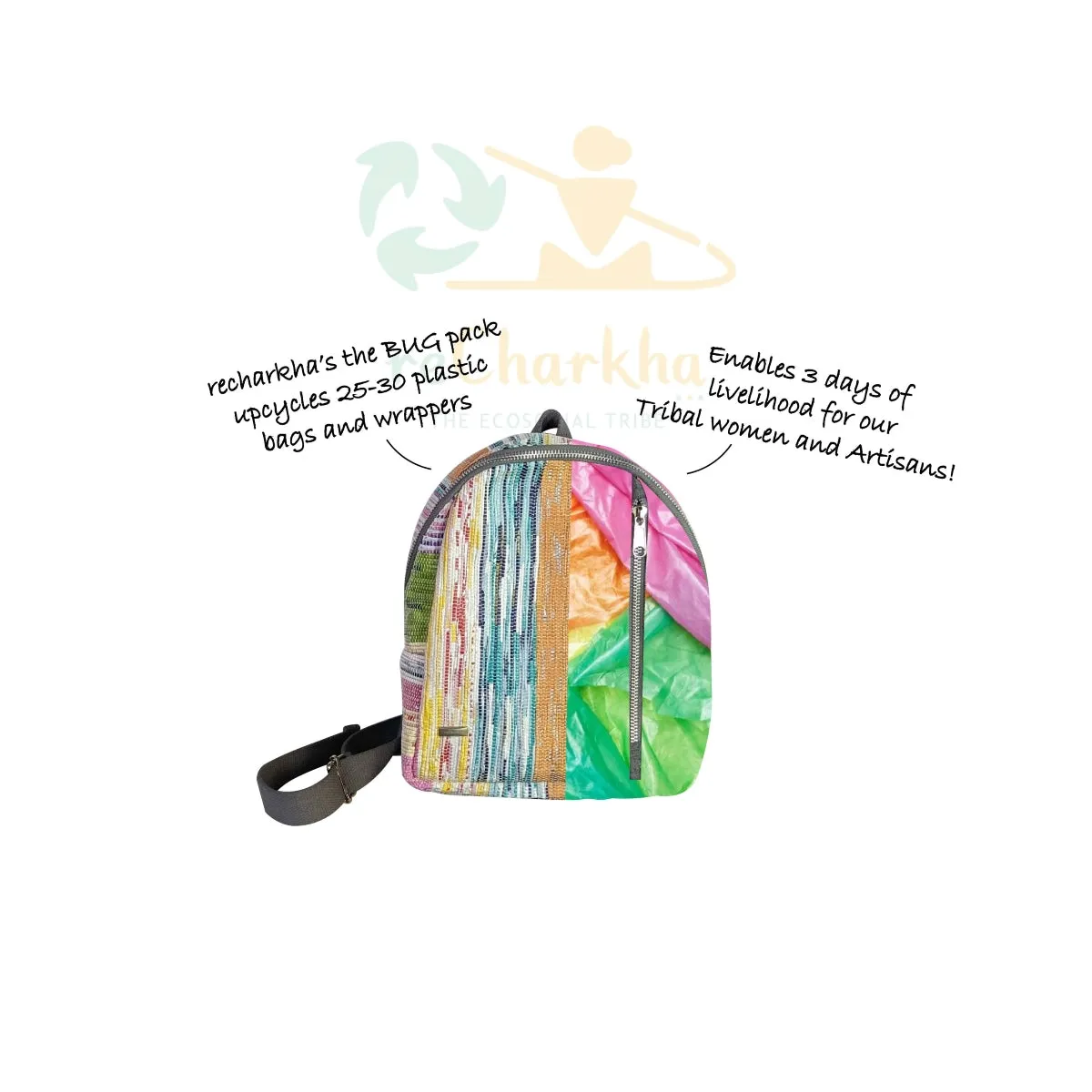 Multicolored Shimmery Upcycled Handwoven Bug Pack (BPK0125-006) PS_W