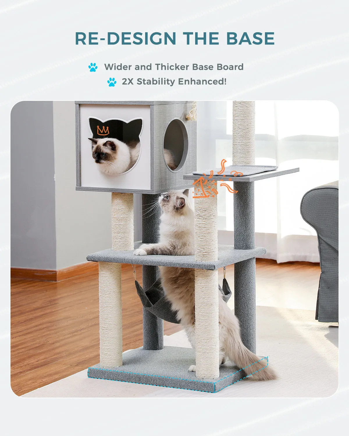 PAWZ Road 52" Tall Level Wooden Large Hammock Cat Tree