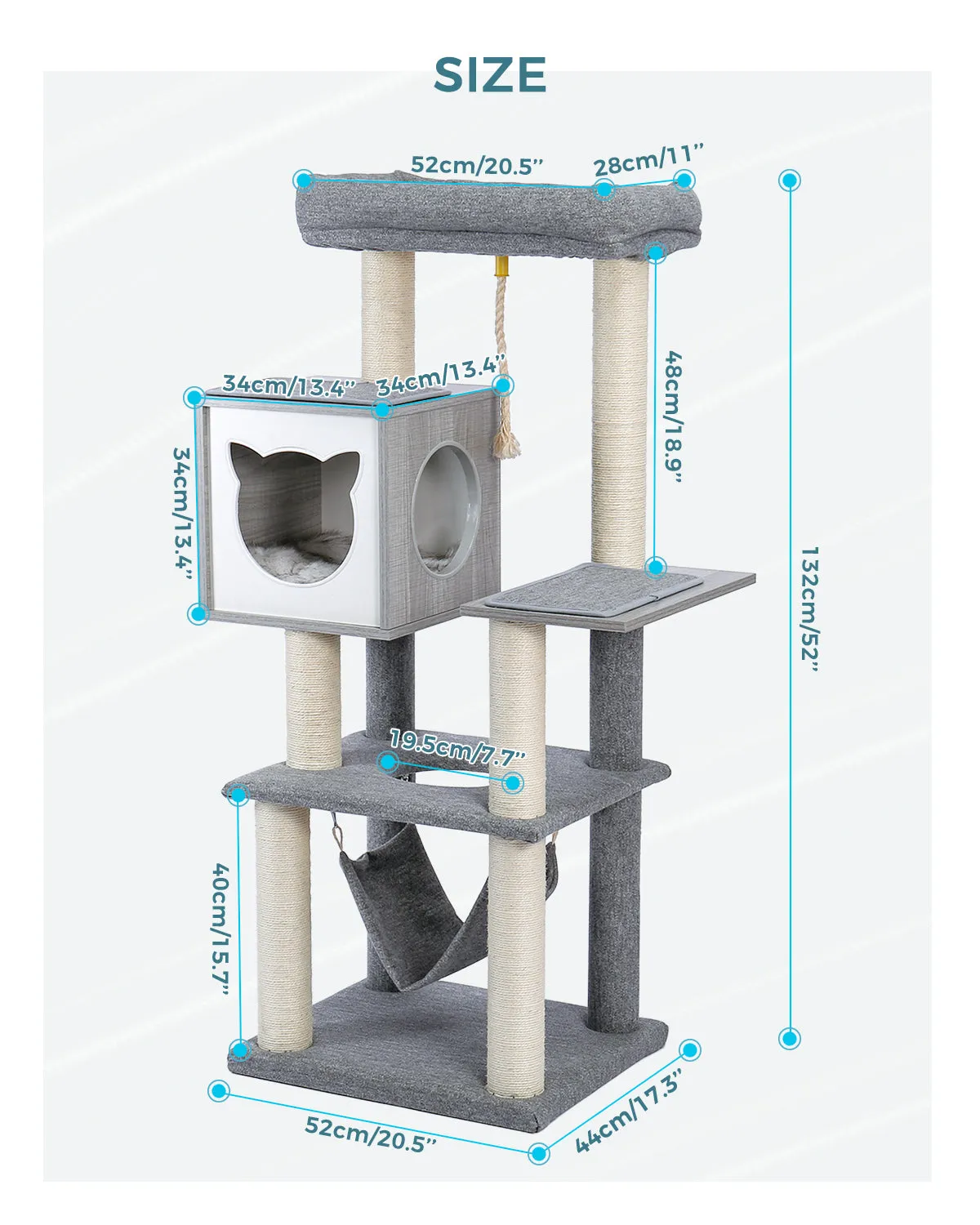 PAWZ Road 52" Tall Level Wooden Large Hammock Cat Tree
