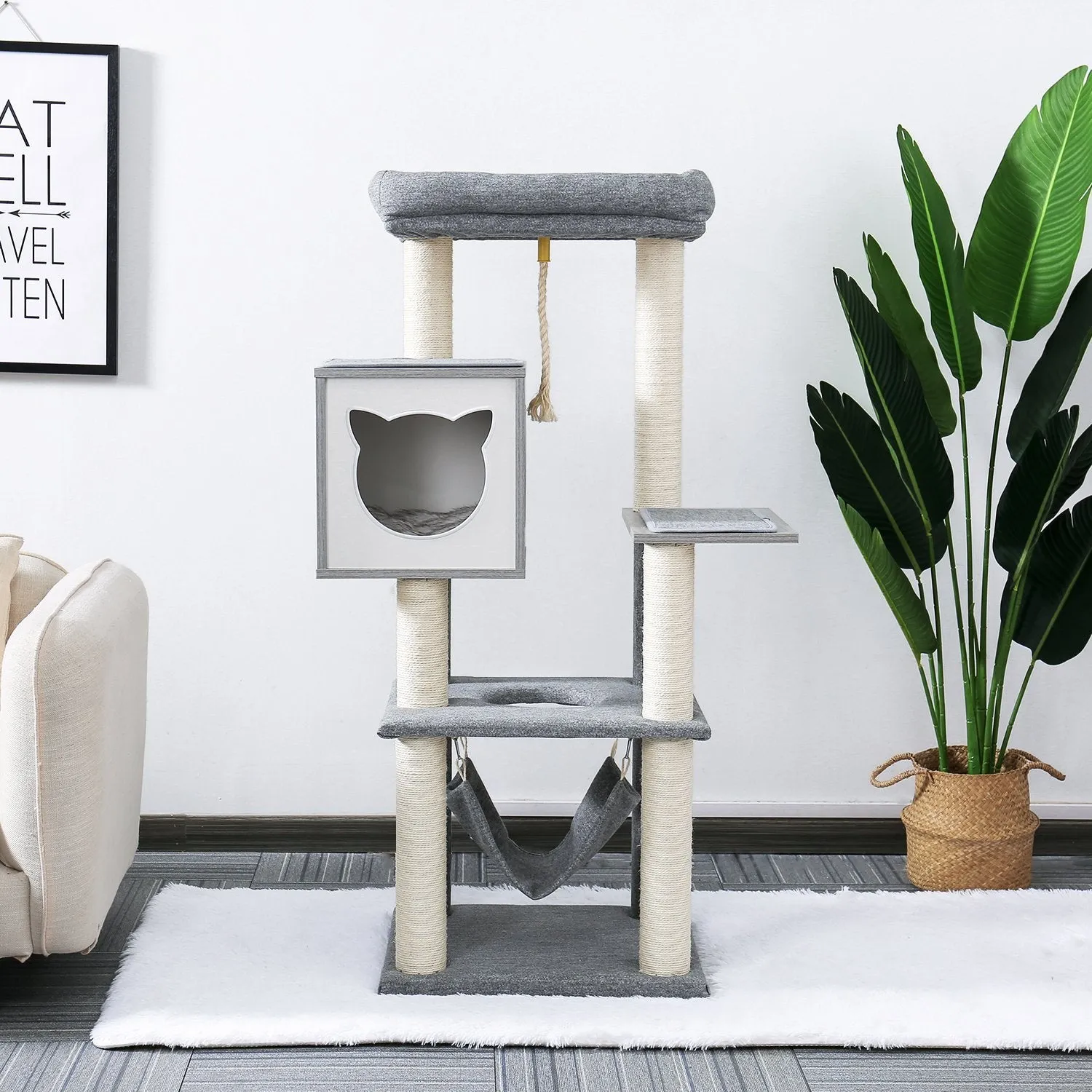 PAWZ Road 52" Tall Level Wooden Large Hammock Cat Tree