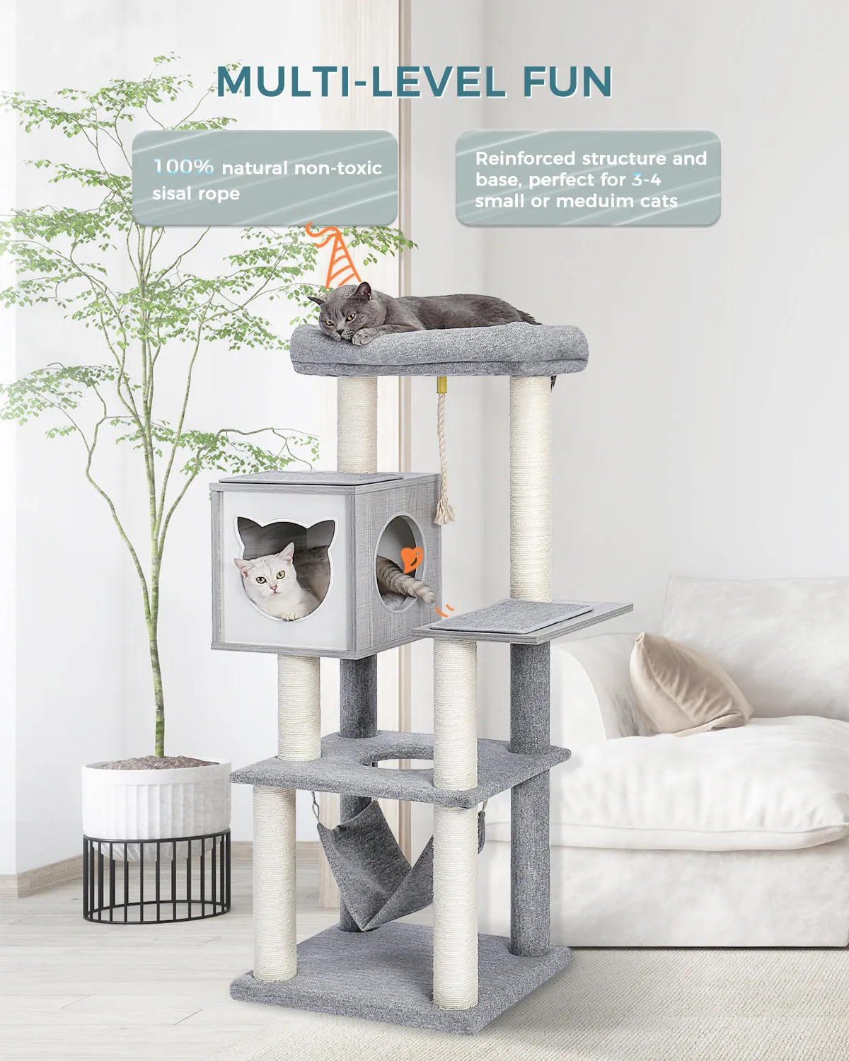 PAWZ Road 52" Tall Level Wooden Large Hammock Cat Tree