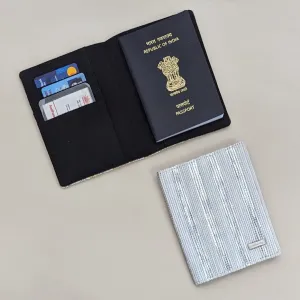 Shimmery Silver and White Striped Upcycled Handwoven Passport Cover (PC0624-006) PS_W