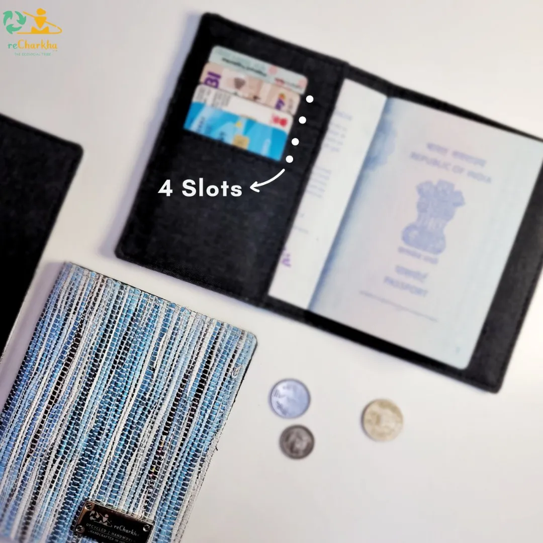 Shimmery Silver and White Striped Upcycled Handwoven Passport Cover (PC0624-006) PS_W