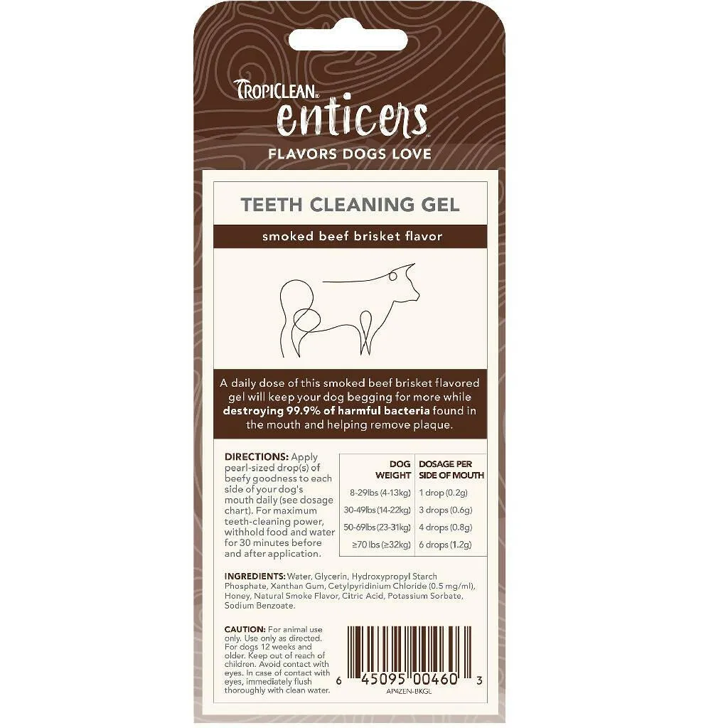 TropiClean Enticers Dental Cleaning Gel for Dogs Smoked Brisket Flavor