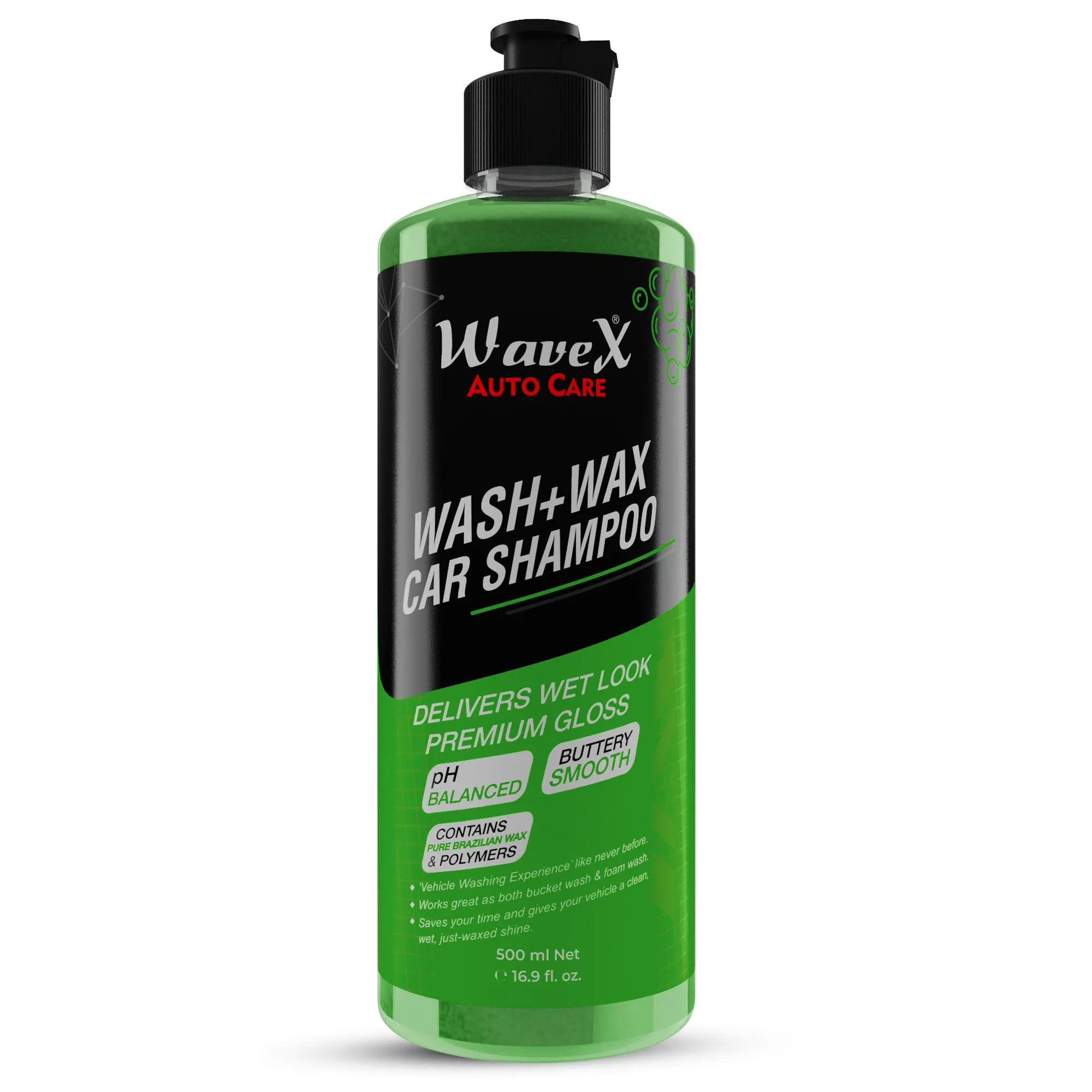 Wash Wax Car Shampoo, Carnauba Wax Car Body Polish and Silicone Glaze for Plastic, Leather, Vinyl, Rubber Parts (Complete Kit)